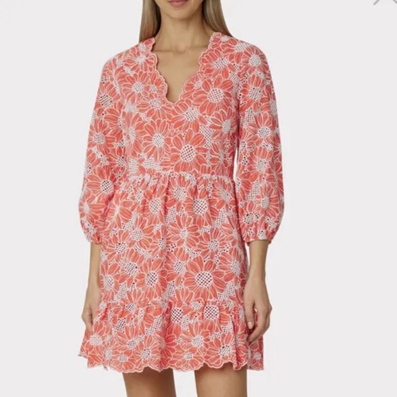 Milly Dresses & Skirts - {Milly} Brielle Tournesol Coral Eyelet Floral Ruffle Dress, Size 8